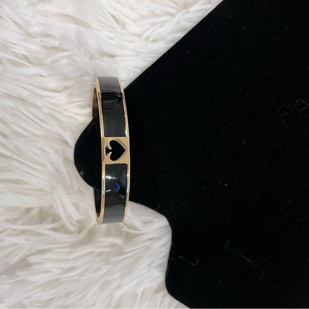 Kate Spade Bracelet Black and Gold Enamel Hinged Bangle Hole Punch 6 & 3/4"